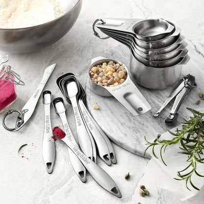 Stainless Steel Measuring Cups and Spoons Set of 14 w/Leveler
