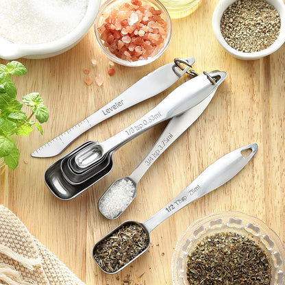 Stainless Steel Measuring Cups and Spoons Set of 14 w/Leveler
