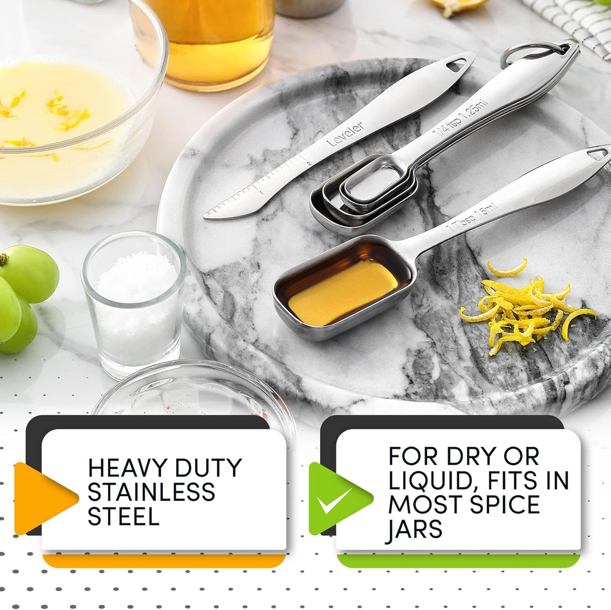 Stainless Steel Measuring Cups and Spoons Set of 14 w/Leveler