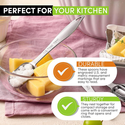 Stainless Steel Measuring Cups and Spoons Set of 14 w/Leveler