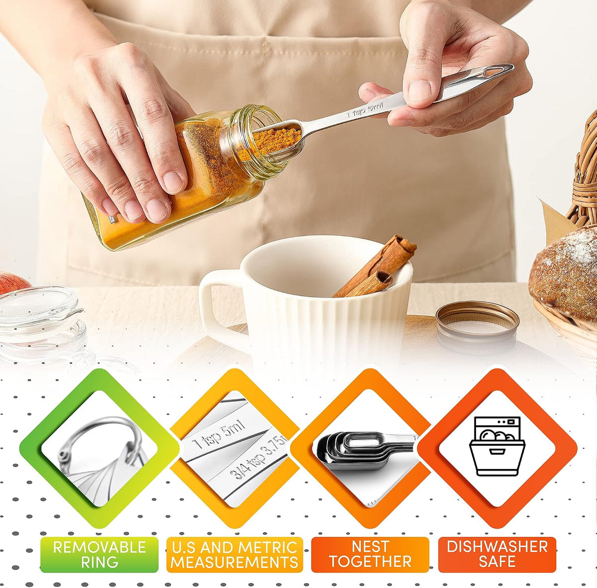 Stainless Steel Measuring Cups and Spoons Set of 14 w/Leveler