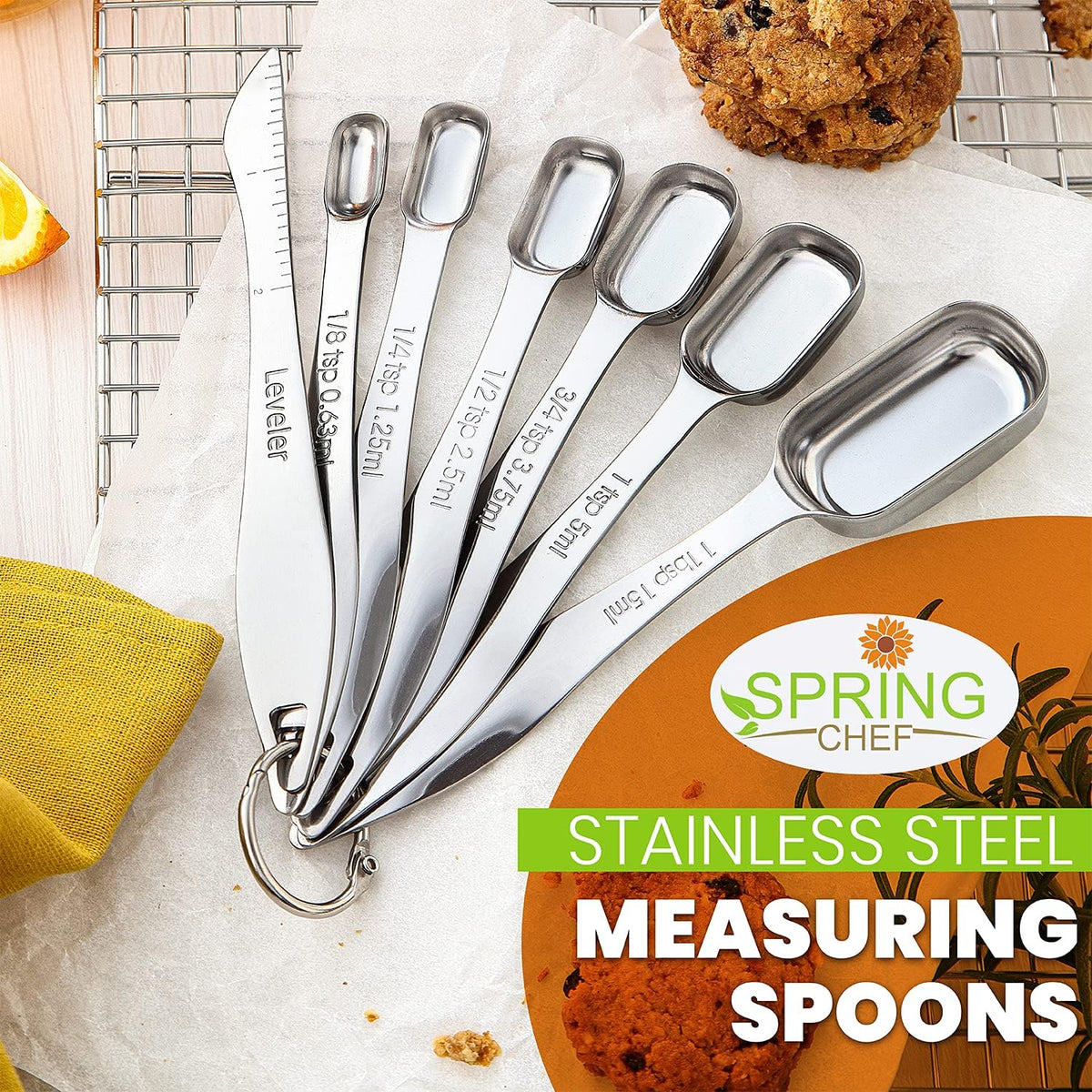 Stainless Steel Measuring Cups and Spoons Set of 14 w/Leveler