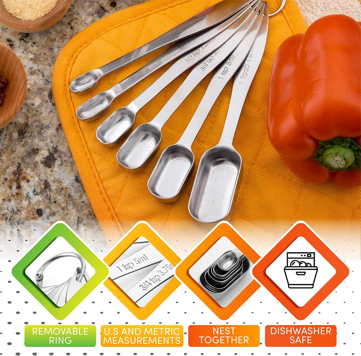 Stainless Steel Measuring Cups and Spoons Set of 14 w/Leveler