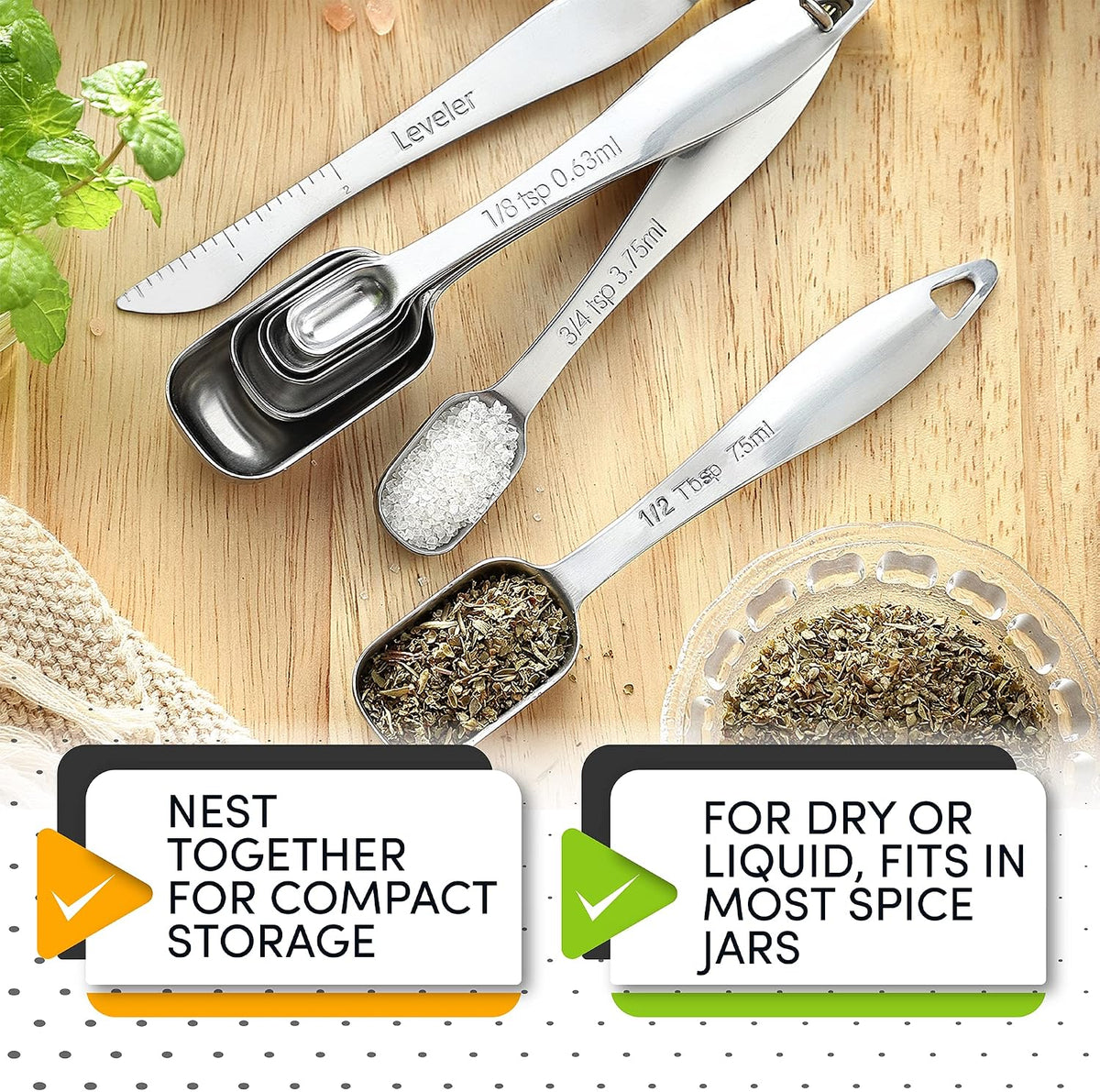 Stainless Steel Measuring Cups and Spoons Set of 14 w/Leveler