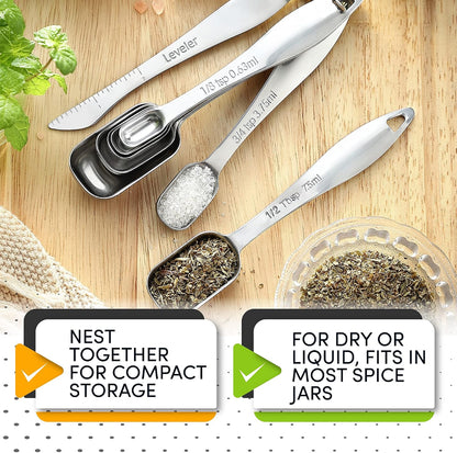 Stainless Steel Measuring Cups and Spoons Set of 14 w/Leveler