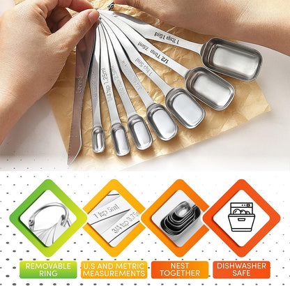 Stainless Steel Measuring Cups and Spoons Set of 14 w/Leveler