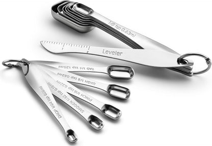 Stainless Steel Measuring Cups and Spoons Set of 14 w/Leveler