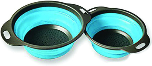 Large and small Collapsible Kitchen Colander/Strainer Set-Perfect for Draining Pasta,Vegetable,Collapsible Colander Set-Kitchen Durable Folding Rubber Hopper Filter Basket(blue)