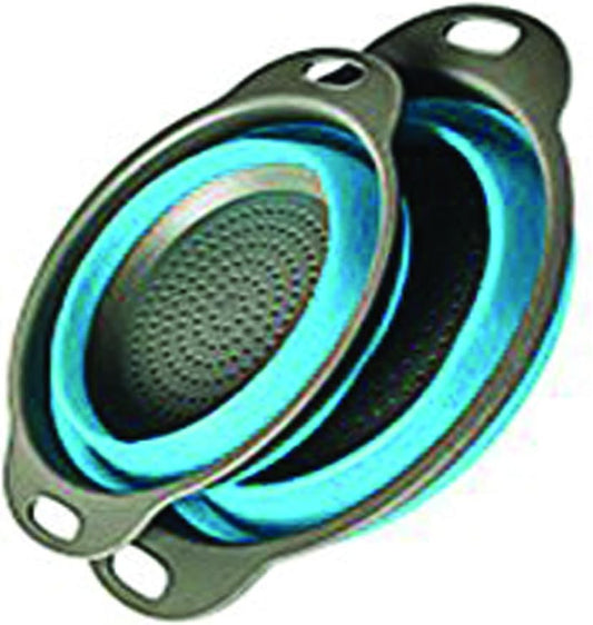 Large and small Collapsible Kitchen Colander/Strainer Set-Perfect for Draining Pasta,Vegetable,Collapsible Colander Set-Kitchen Durable Folding Rubber Hopper Filter Basket(blue)