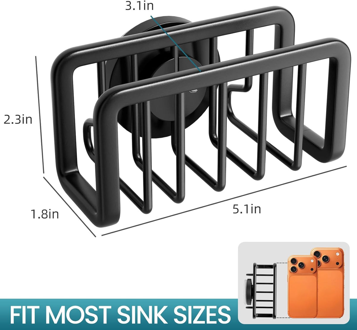 4-in-1 Sink Caddy with Strong Suction Cup, Sponge Holder for Kitchen Sink Organizer, Removable, Rustproof, Stainless Steel Holder for Sponge, Brush, Scrubber, Scraper - Silver