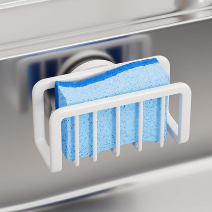 4-in-1 Sink Caddy with Strong Suction Cup, Sponge Holder for Kitchen Sink Organizer, Removable, Rustproof, Stainless Steel Holder for Sponge, Brush, Scrubber, Scraper - Silver
