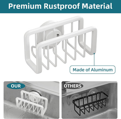 4-in-1 Sink Caddy with Strong Suction Cup, Sponge Holder for Kitchen Sink Organizer, Removable, Rustproof, Stainless Steel Holder for Sponge, Brush, Scrubber, Scraper - Silver
