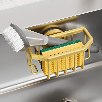 4-in-1 Sink Caddy with Strong Suction Cup, Sponge Holder for Kitchen Sink Organizer, Removable, Rustproof, Stainless Steel Holder for Sponge, Brush, Scrubber, Scraper - Silver