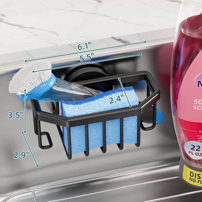 4-in-1 Sink Caddy with Strong Suction Cup, Sponge Holder for Kitchen Sink Organizer, Removable, Rustproof, Stainless Steel Holder for Sponge, Brush, Scrubber, Scraper - Silver