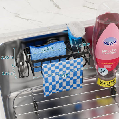 4-in-1 Sink Caddy with Strong Suction Cup, Sponge Holder for Kitchen Sink Organizer, Removable, Rustproof, Stainless Steel Holder for Sponge, Brush, Scrubber, Scraper - Silver