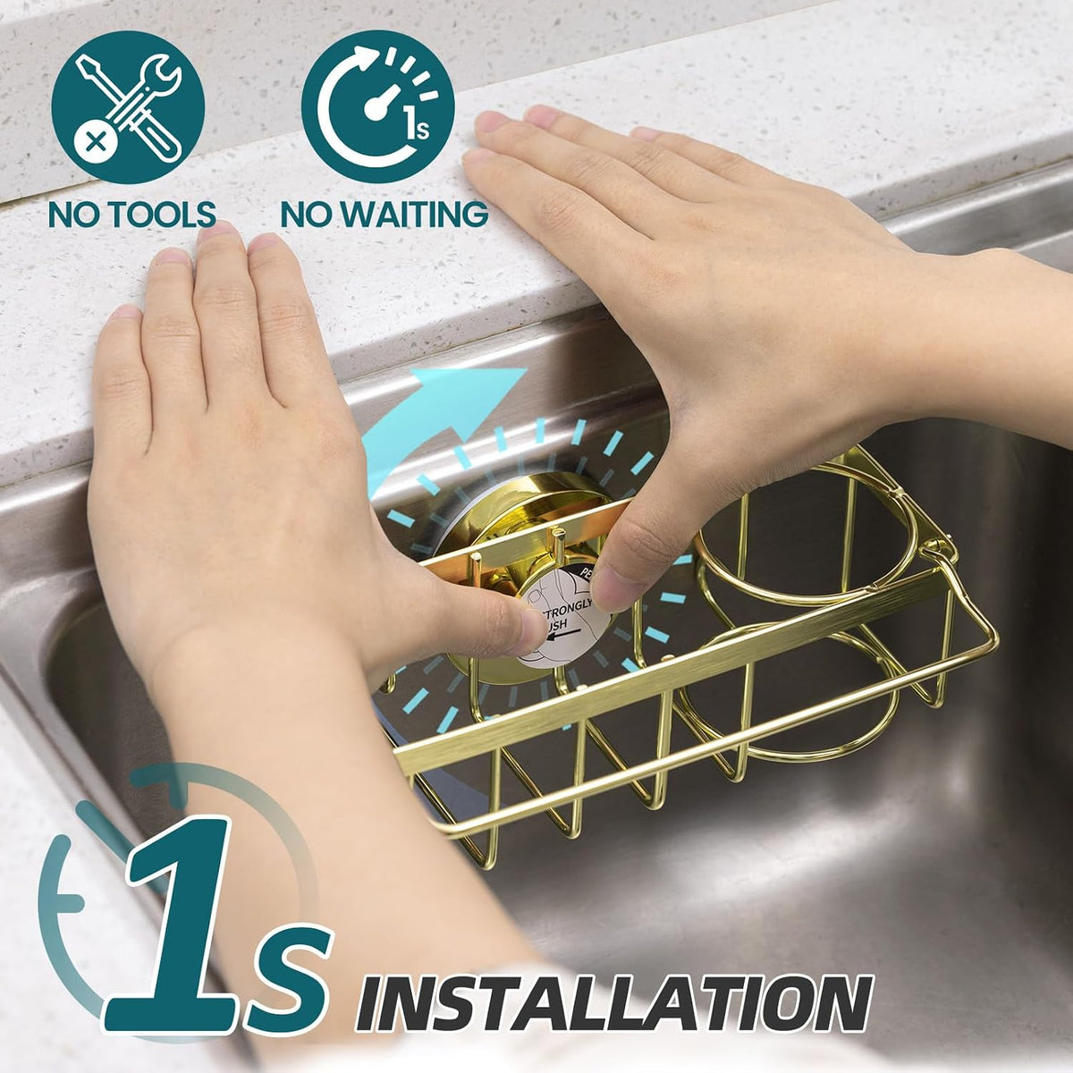 4-in-1 Sink Caddy with Strong Suction Cup, Sponge Holder for Kitchen Sink Organizer, Removable, Rustproof, Stainless Steel Holder for Sponge, Brush, Scrubber, Scraper - Silver