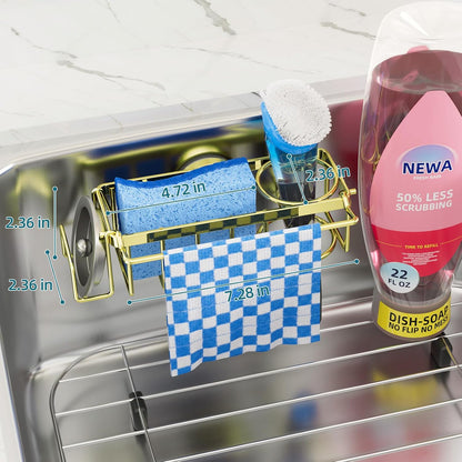 4-in-1 Sink Caddy with Strong Suction Cup, Sponge Holder for Kitchen Sink Organizer, Removable, Rustproof, Stainless Steel Holder for Sponge, Brush, Scrubber, Scraper - Silver