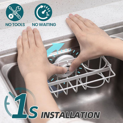 4-in-1 Sink Caddy with Strong Suction Cup, Sponge Holder for Kitchen Sink Organizer, Removable, Rustproof, Stainless Steel Holder for Sponge, Brush, Scrubber, Scraper - Silver