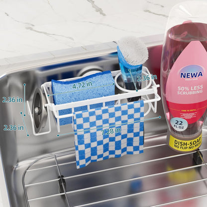 4-in-1 Sink Caddy with Strong Suction Cup, Sponge Holder for Kitchen Sink Organizer, Removable, Rustproof, Stainless Steel Holder for Sponge, Brush, Scrubber, Scraper - Silver