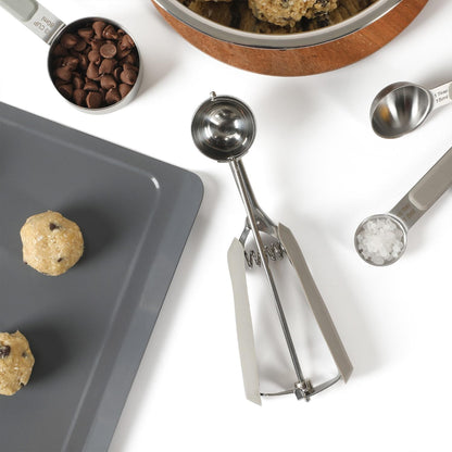 Cookie Scoop, Stainless Steel Trigger Scoop for Cookie Dough, Ice Cream & Batter, Portion Control Kitchen Scoop with Release Mechanism, Taupe