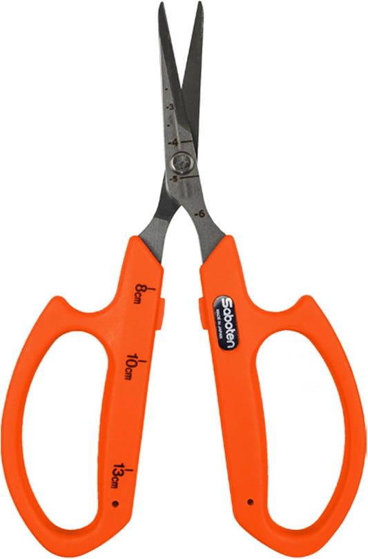 Saboten Stainless Steel Angled Blade Trimming Scissors Orange PT-13 160mm Precision Gardening Bonsai and Floral Shears Made in Japan