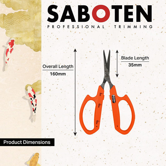 Saboten Stainless Steel Angled Blade Trimming Scissors Orange PT-13 160mm Precision Gardening Bonsai and Floral Shears Made in Japan
