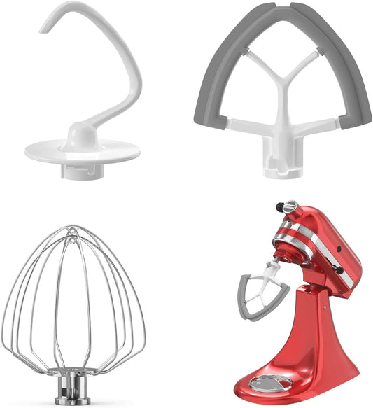 Flex Edge Beater 3Pcs for KitchenAid Mixer Attachments and Accessories | Compatible with 4.5-5 Quart Tilt-Head Stand Mixers (K45WW 6-Wire Whip, 4.5-5QT Flat Beater Paddle, 4.5-5QT Dough Hook)