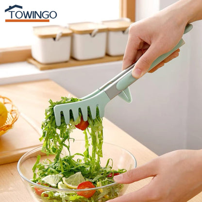 9" Kitchen Tongs for cooking with Silicone Tips, 3Pcs Serving Tongs, Green | Small Silicone Tongs mit kickstand, Food Grade, 3 different type of tongs, Stainless Steel