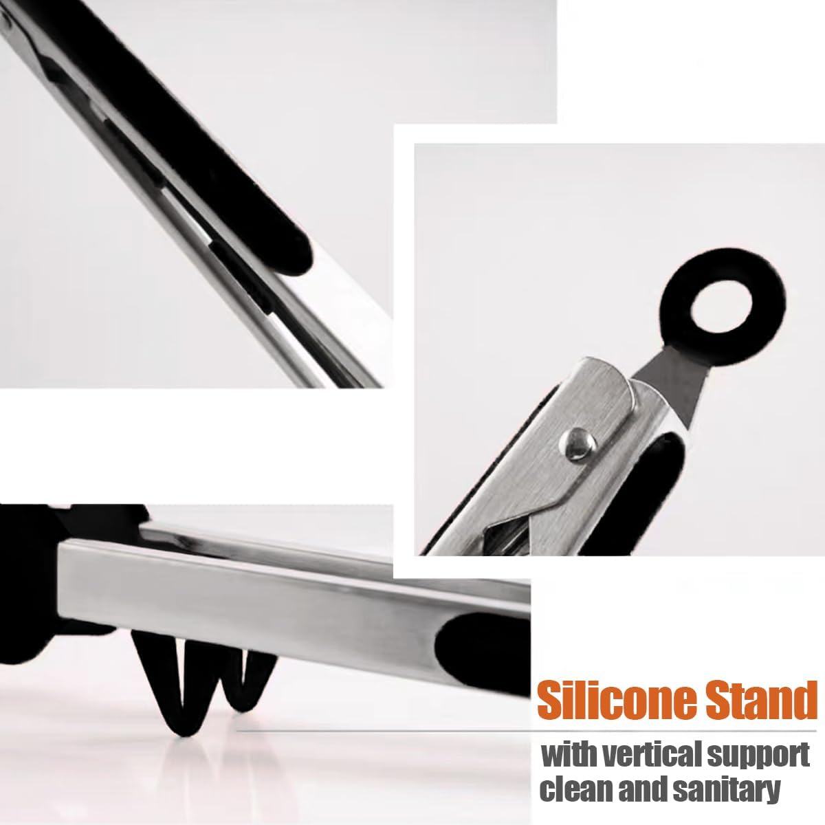 9" Kitchen Tongs for cooking with Silicone Tips, 3Pcs Serving Tongs, Green | Small Silicone Tongs mit kickstand, Food Grade, 3 different type of tongs, Stainless Steel