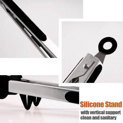 9" Kitchen Tongs for cooking with Silicone Tips, 3Pcs Serving Tongs, Green | Small Silicone Tongs mit kickstand, Food Grade, 3 different type of tongs, Stainless Steel
