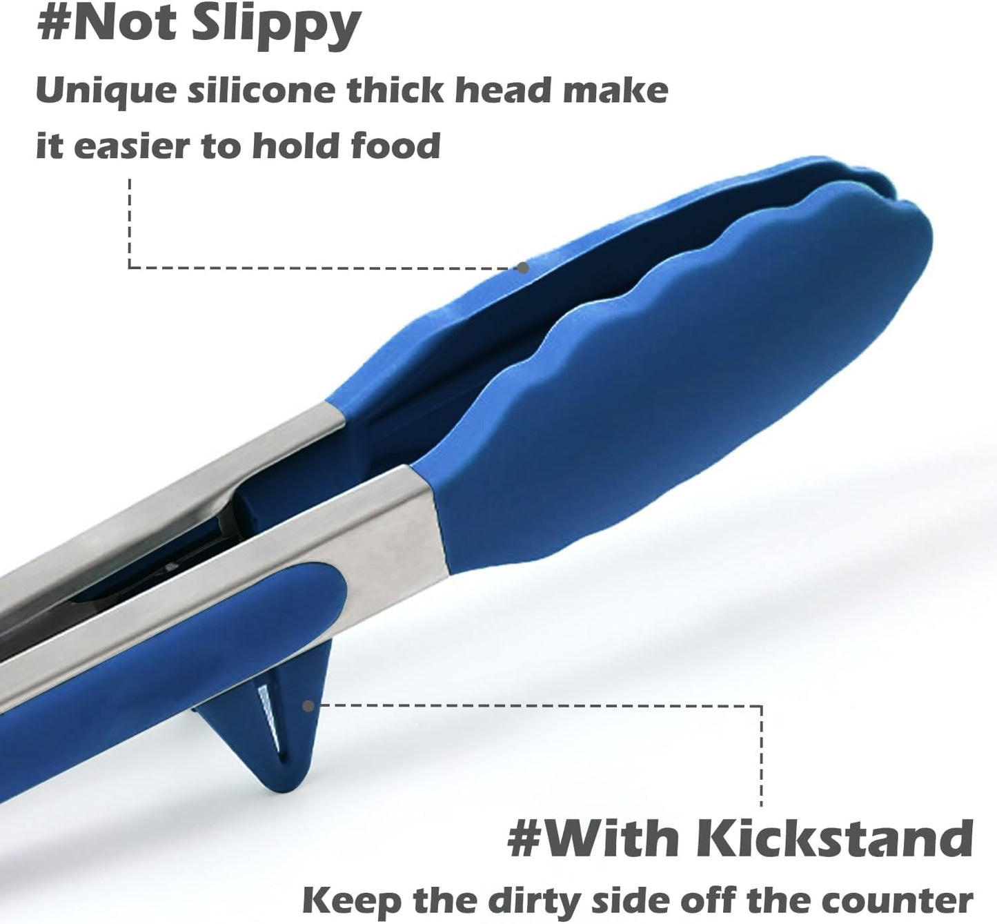 9" Kitchen Tongs for cooking with Silicone Tips, 3Pcs Serving Tongs, Green | Small Silicone Tongs mit kickstand, Food Grade, 3 different type of tongs, Stainless Steel