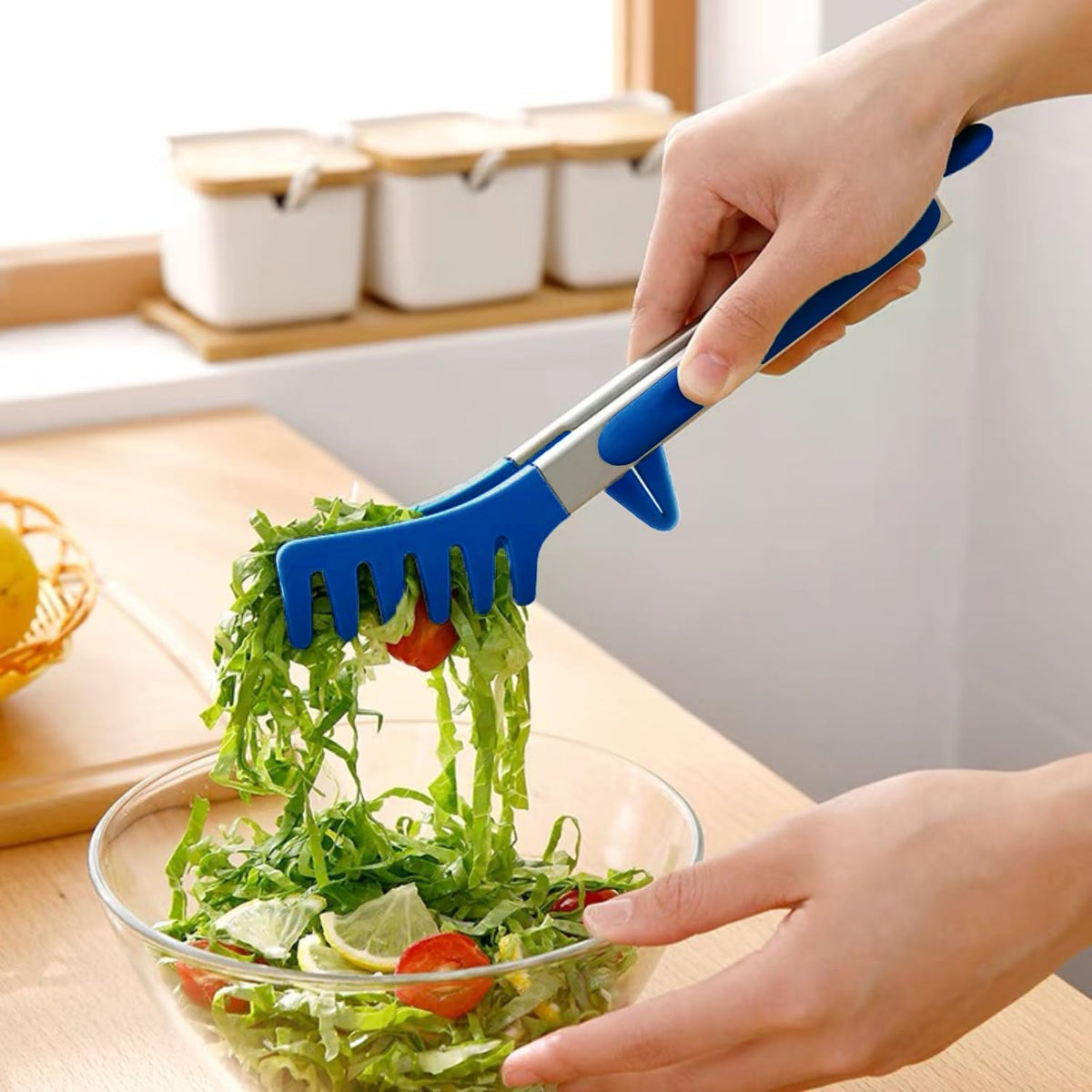 9" Kitchen Tongs for cooking with Silicone Tips, 3Pcs Serving Tongs, Green | Small Silicone Tongs mit kickstand, Food Grade, 3 different type of tongs, Stainless Steel