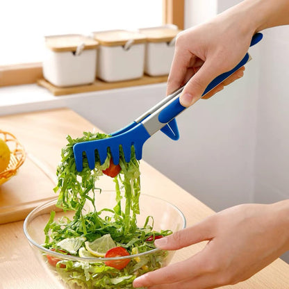9" Kitchen Tongs for cooking with Silicone Tips, 3Pcs Serving Tongs, Green | Small Silicone Tongs mit kickstand, Food Grade, 3 different type of tongs, Stainless Steel