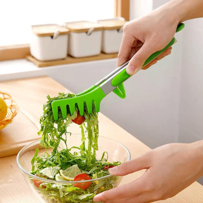 9" Kitchen Tongs for cooking with Silicone Tips, 3Pcs Serving Tongs, Green | Small Silicone Tongs mit kickstand, Food Grade, 3 different type of tongs, Stainless Steel
