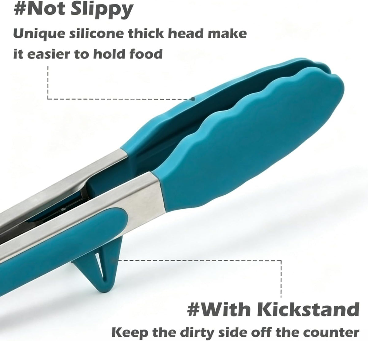 9" Kitchen Tongs for cooking with Silicone Tips, 3Pcs Serving Tongs, Green | Small Silicone Tongs mit kickstand, Food Grade, 3 different type of tongs, Stainless Steel