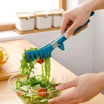9" Kitchen Tongs for cooking with Silicone Tips, 3Pcs Serving Tongs, Green | Small Silicone Tongs mit kickstand, Food Grade, 3 different type of tongs, Stainless Steel