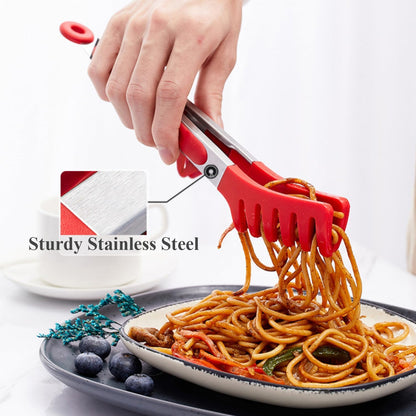 9" Kitchen Tongs for cooking with Silicone Tips, 3Pcs Serving Tongs, Green | Small Silicone Tongs mit kickstand, Food Grade, 3 different type of tongs, Stainless Steel
