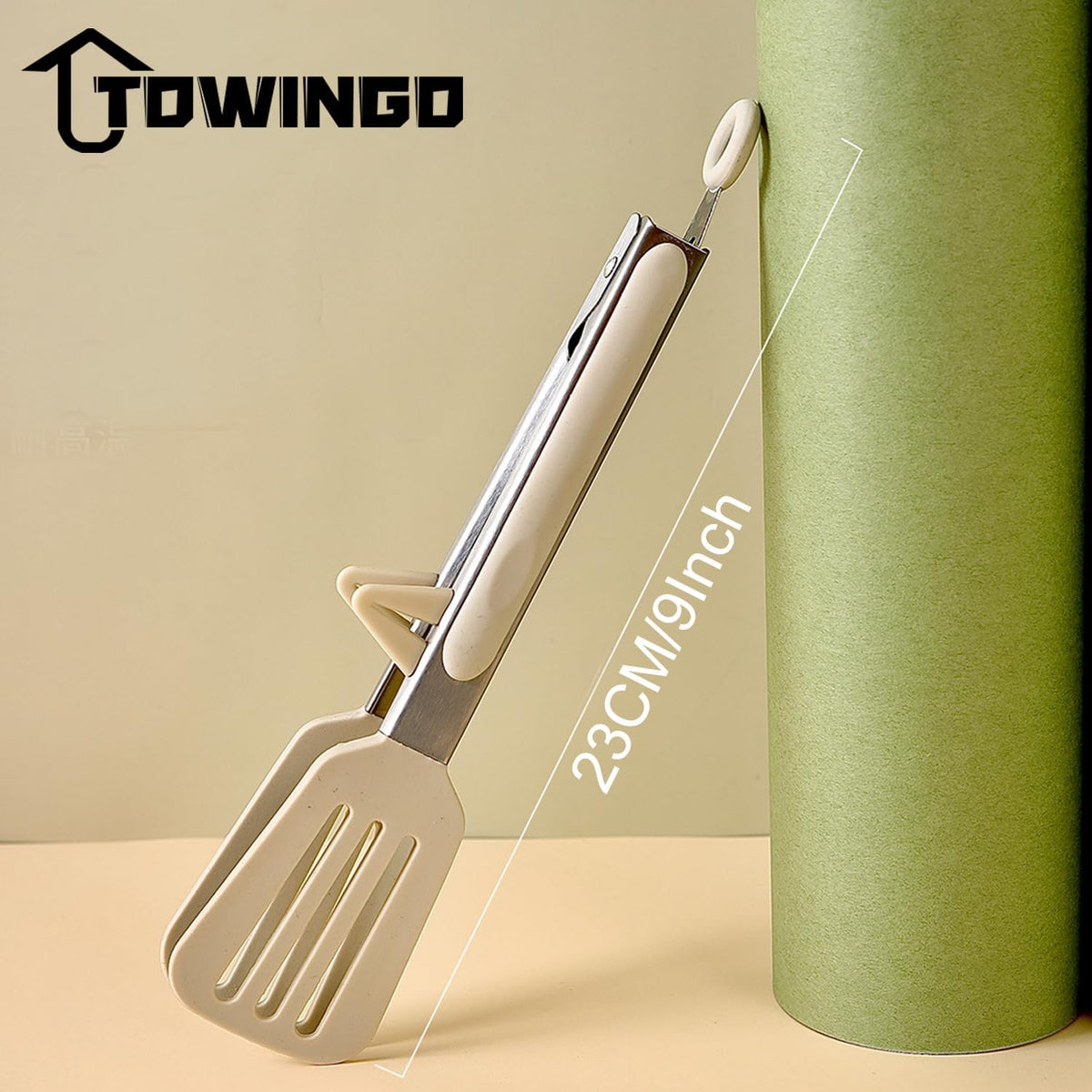 9" Kitchen Tongs for cooking with Silicone Tips, 3Pcs Serving Tongs, Green | Small Silicone Tongs mit kickstand, Food Grade, 3 different type of tongs, Stainless Steel