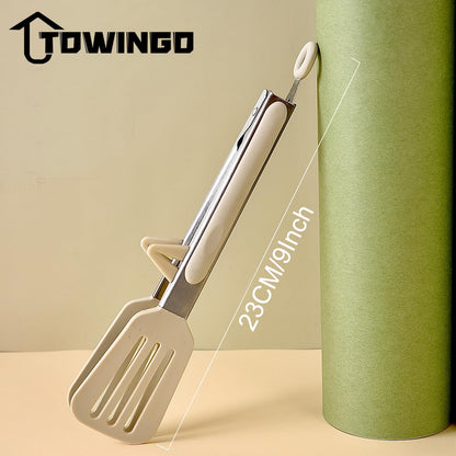 9" Kitchen Tongs for cooking with Silicone Tips, 3Pcs Serving Tongs, Green | Small Silicone Tongs mit kickstand, Food Grade, 3 different type of tongs, Stainless Steel