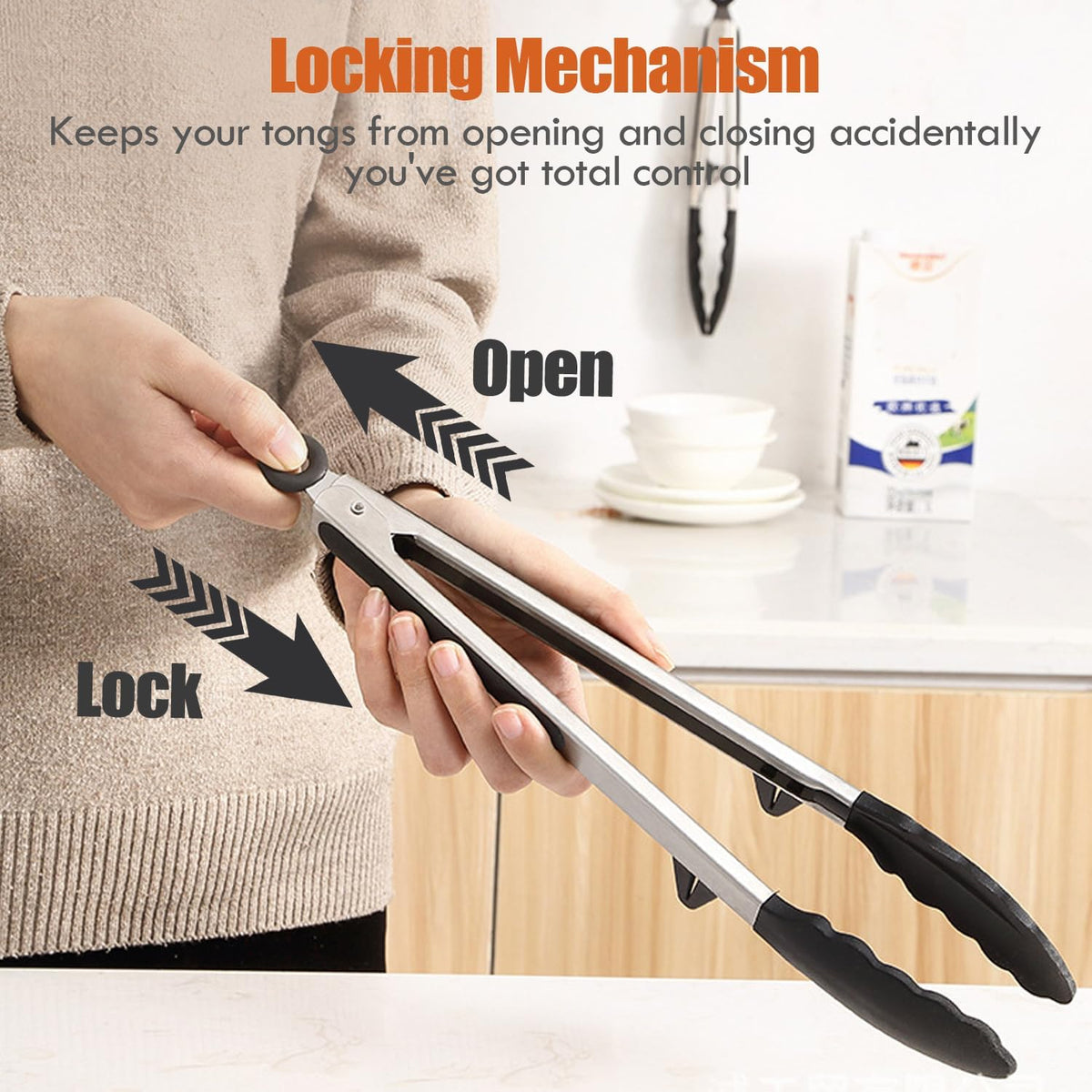9" Kitchen Tongs for cooking with Silicone Tips, 3Pcs Serving Tongs, Green | Small Silicone Tongs mit kickstand, Food Grade, 3 different type of tongs, Stainless Steel