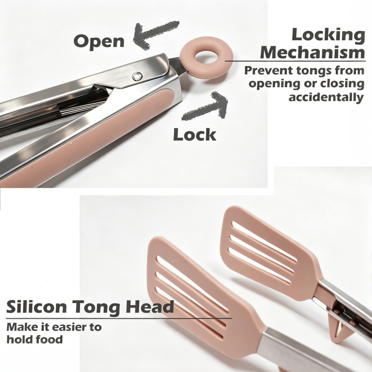 9" Kitchen Tongs for cooking with Silicone Tips, 3Pcs Serving Tongs, Green | Small Silicone Tongs mit kickstand, Food Grade, 3 different type of tongs, Stainless Steel