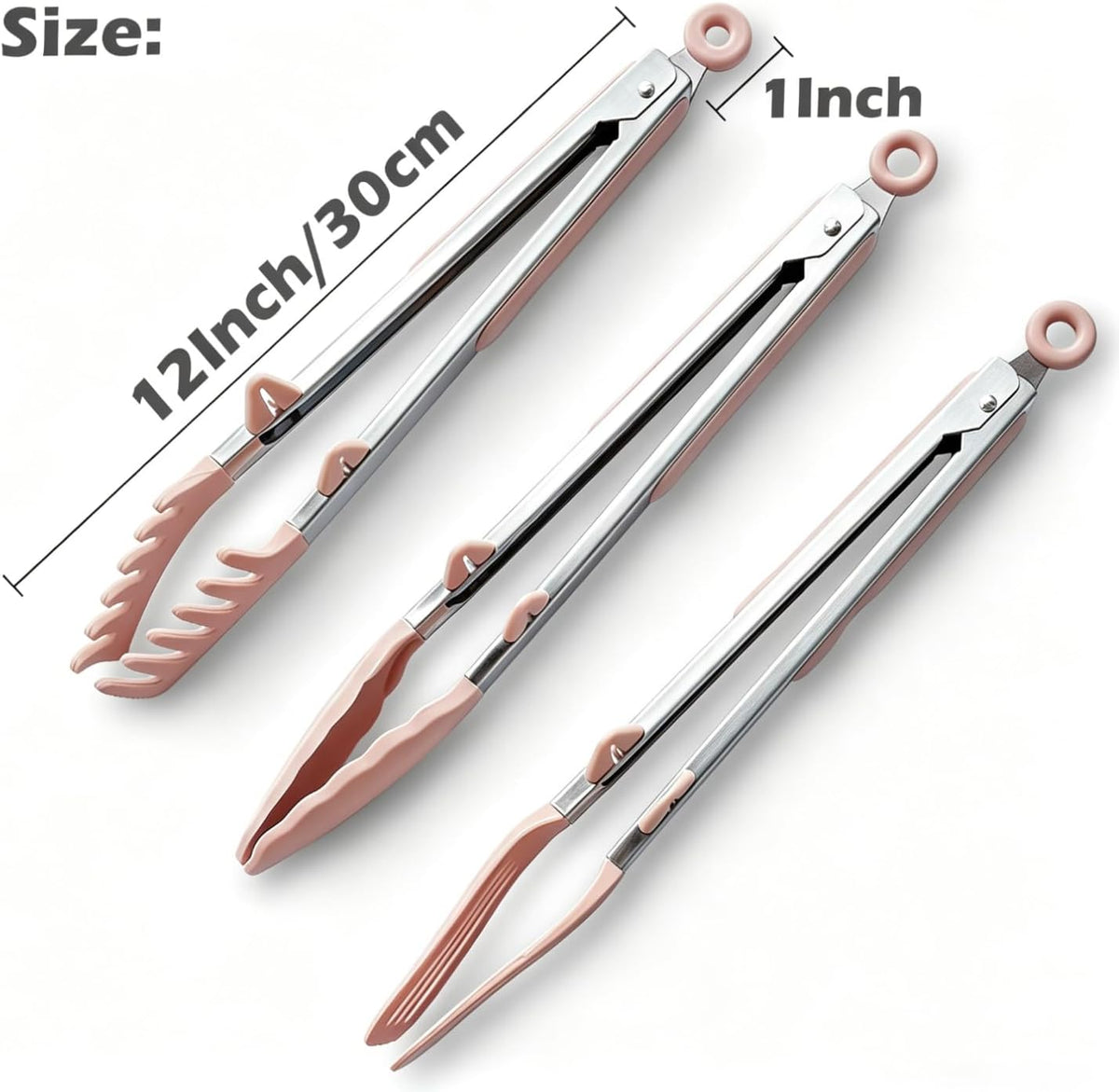 9" Kitchen Tongs for cooking with Silicone Tips, 3Pcs Serving Tongs, Green | Small Silicone Tongs mit kickstand, Food Grade, 3 different type of tongs, Stainless Steel