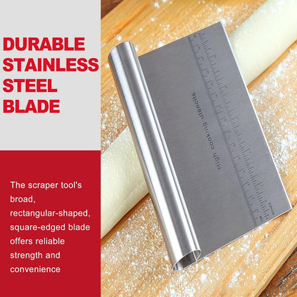 2 Pack Stainless Steel Dough Scraper and Dough Scrapers Set, or Baking Pastry Scraper and Bread Cutter with Measuring Guide - Multipurpose Dough Cutter and Baking Scraper for Kitchen