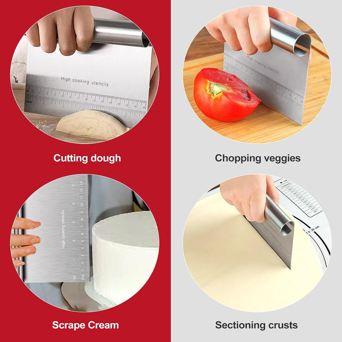 2 Pack Stainless Steel Dough Scraper and Dough Scrapers Set, or Baking Pastry Scraper and Bread Cutter with Measuring Guide - Multipurpose Dough Cutter and Baking Scraper for Kitchen
