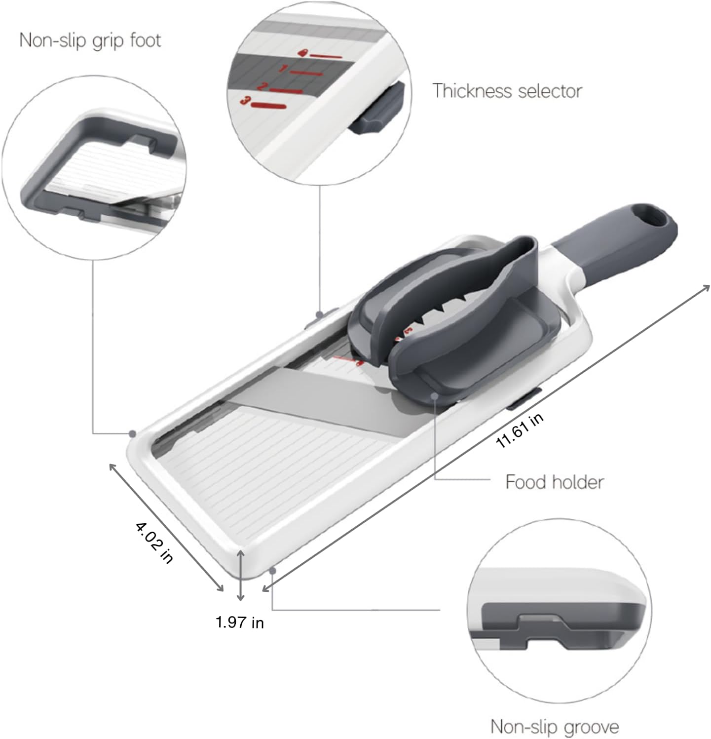 ZKIRON Adjustable Handheld Mandoline Slicer for Kitchen, Ready to Use | 1-3mm Vegetable Slicer with Grip Handle, Hand Guard and Bowl Hook for Cucumbers, Onions, Potatoes and Small-to-Medium Produce