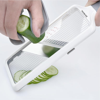 ZKIRON Adjustable Handheld Mandoline Slicer for Kitchen, Ready to Use | 1-3mm Vegetable Slicer with Grip Handle, Hand Guard and Bowl Hook for Cucumbers, Onions, Potatoes and Small-to-Medium Produce