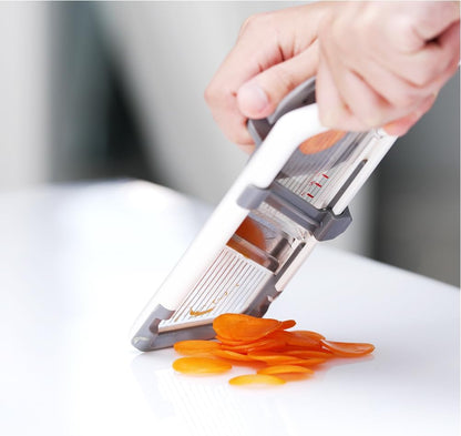 ZKIRON Adjustable Handheld Mandoline Slicer for Kitchen, Ready to Use | 1-3mm Vegetable Slicer with Grip Handle, Hand Guard and Bowl Hook for Cucumbers, Onions, Potatoes and Small-to-Medium Produce