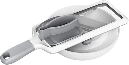 ZKIRON Adjustable Handheld Mandoline Slicer for Kitchen, Ready to Use | 1-3mm Vegetable Slicer with Grip Handle, Hand Guard and Bowl Hook for Cucumbers, Onions, Potatoes and Small-to-Medium Produce