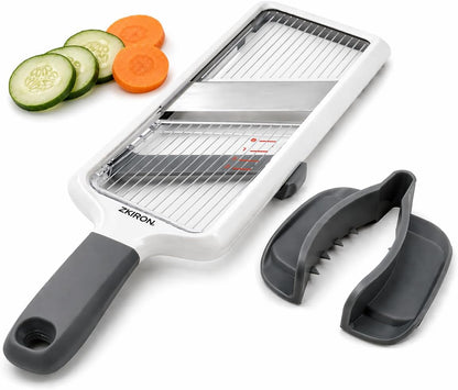 ZKIRON Adjustable Handheld Mandoline Slicer for Kitchen, Ready to Use | 1-3mm Vegetable Slicer with Grip Handle, Hand Guard and Bowl Hook for Cucumbers, Onions, Potatoes and Small-to-Medium Produce