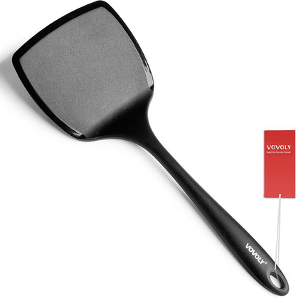 Silicone Pancake Spatula Turner, Lengthened Handle & Seamless Design, Black